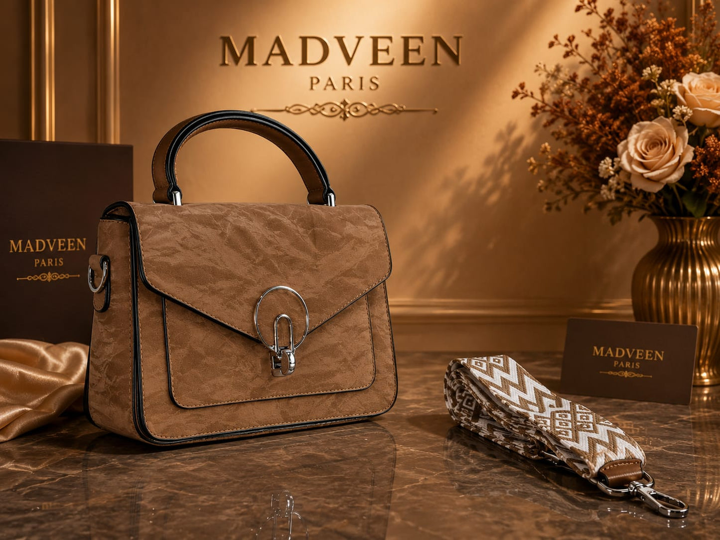 Madveen Paris Luxury Black Top Handle Crossbody for Women