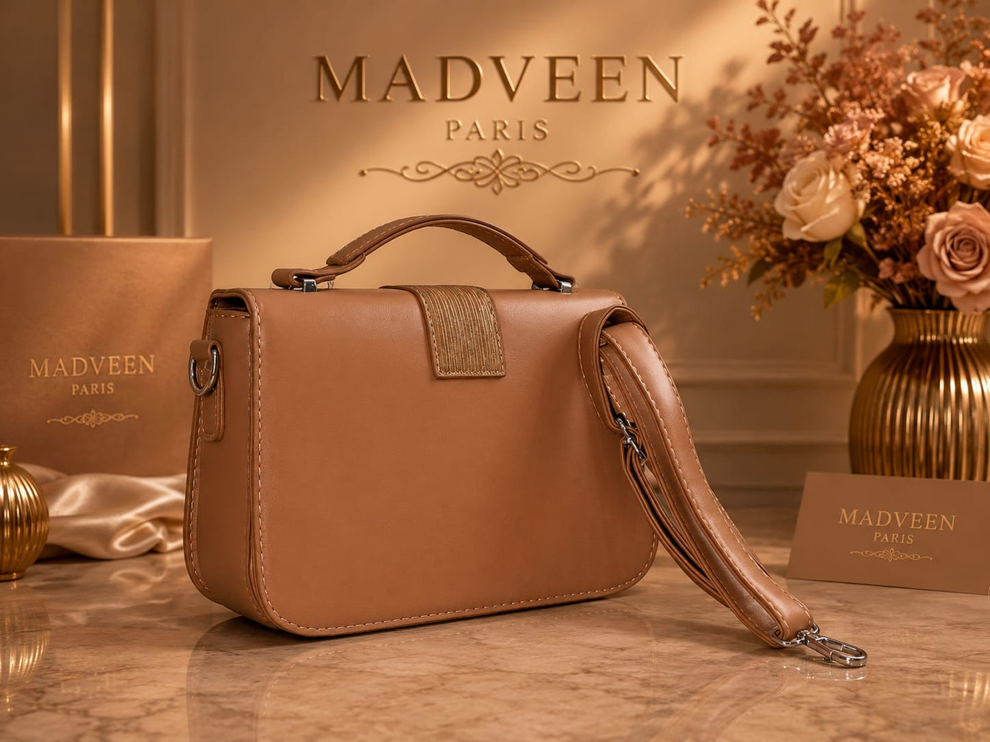 Designer Leather Shoulder Bag with Top Handle & Detachable Strap