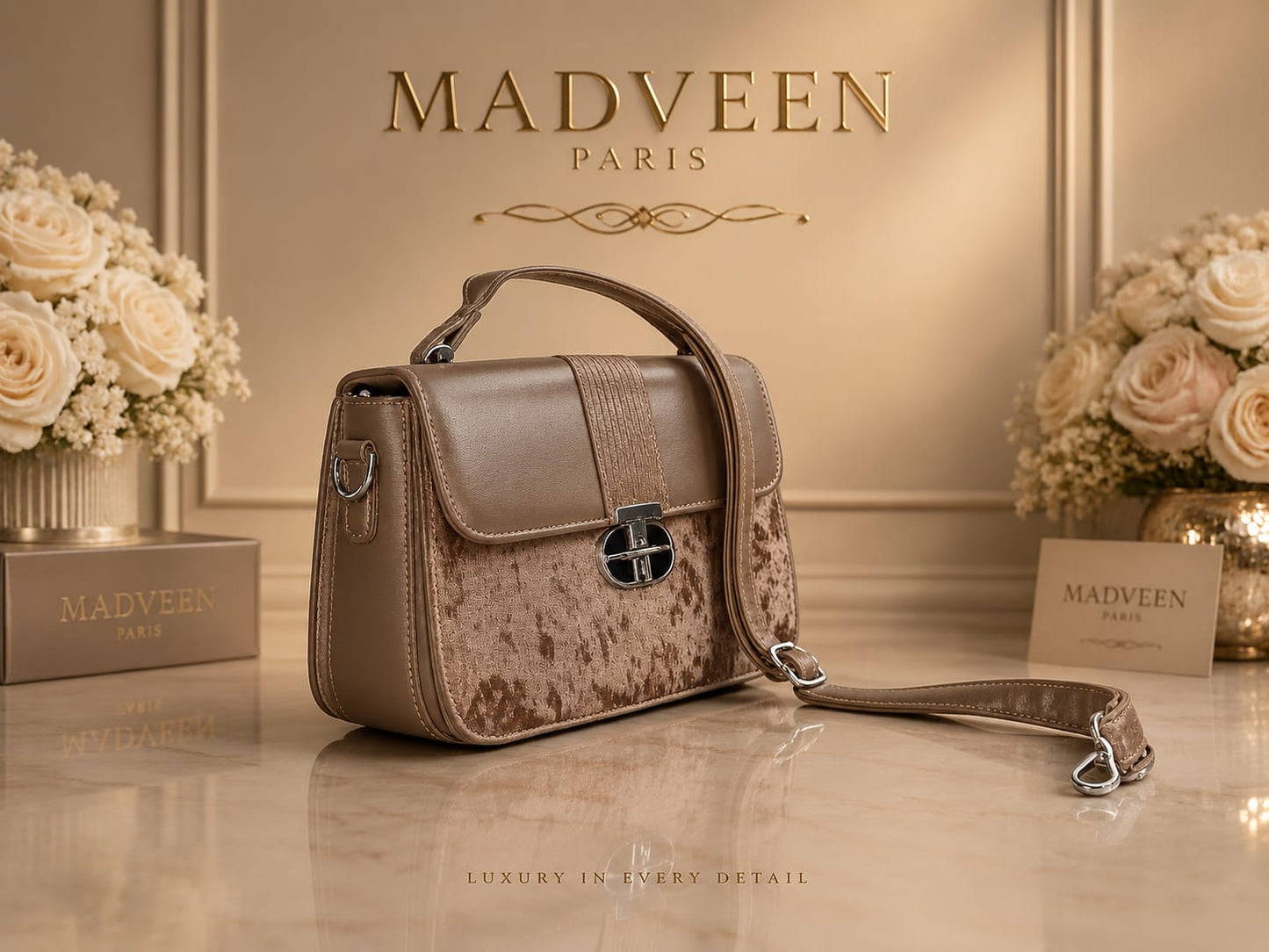 Designer Leather Shoulder Bag with Top Handle & Detachable Strap