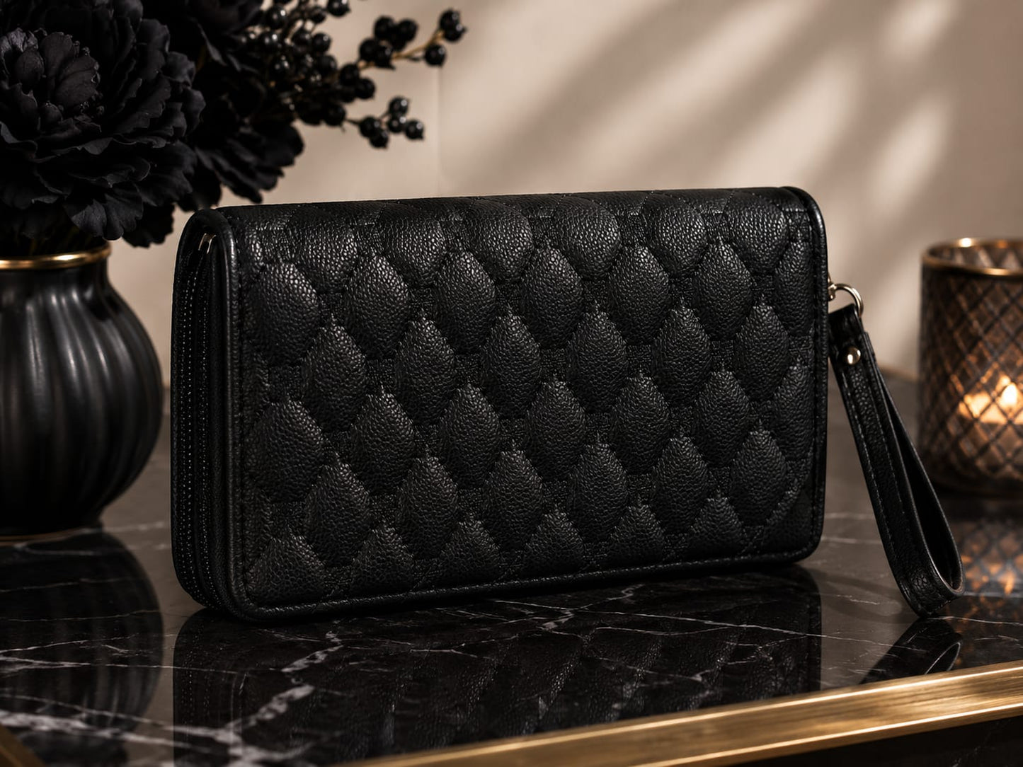 Quilted Crown Zip-Around Wallet