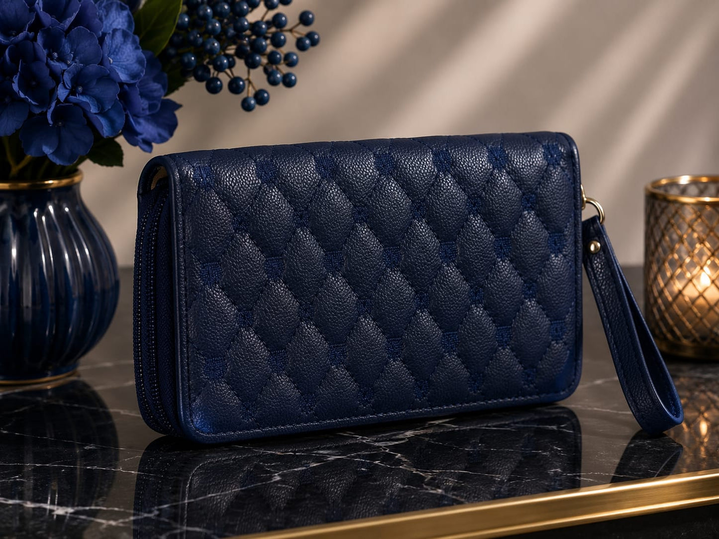 Quilted Crown Zip-Around Wallet