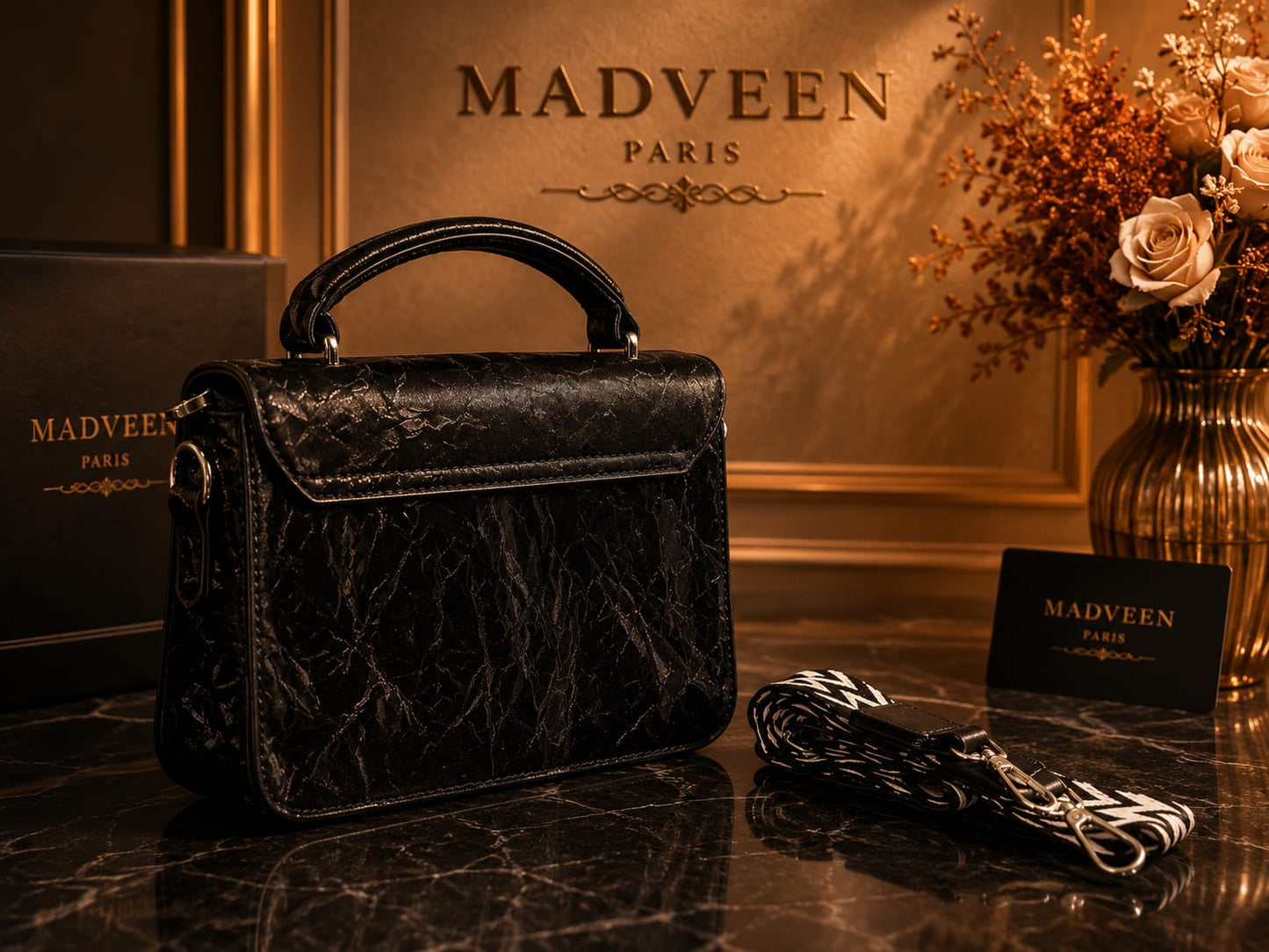 Madveen Paris Luxury Black Top Handle Crossbody  for Women