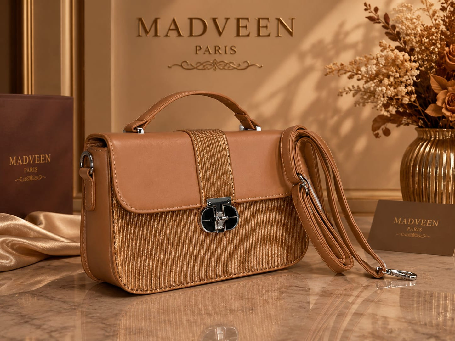 Designer Leather Shoulder Bag with Top Handle & Detachable Strap
