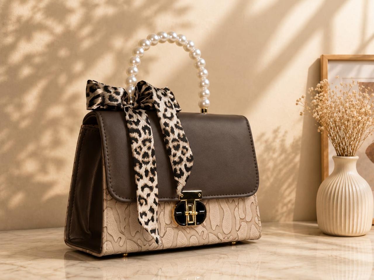 Luxury Pearl handle hand bag for women with floral Bow