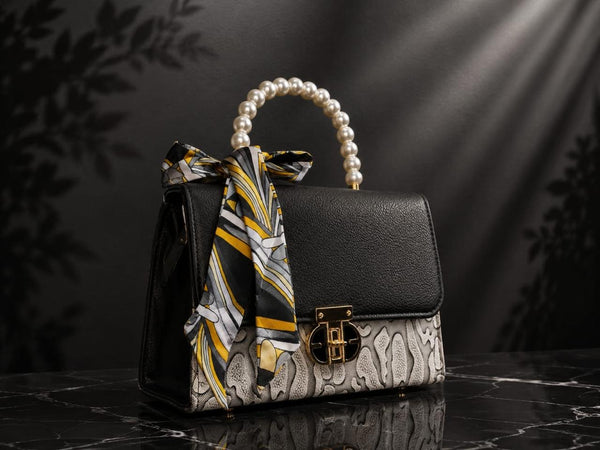Luxury Pearl handle hand bag for women with floral Bow