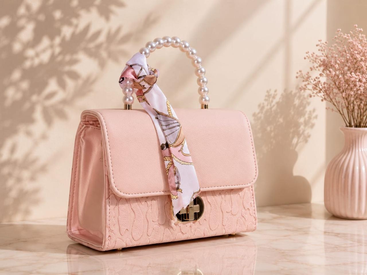 Luxury Pearl handle hand bag for women with floral Bow
