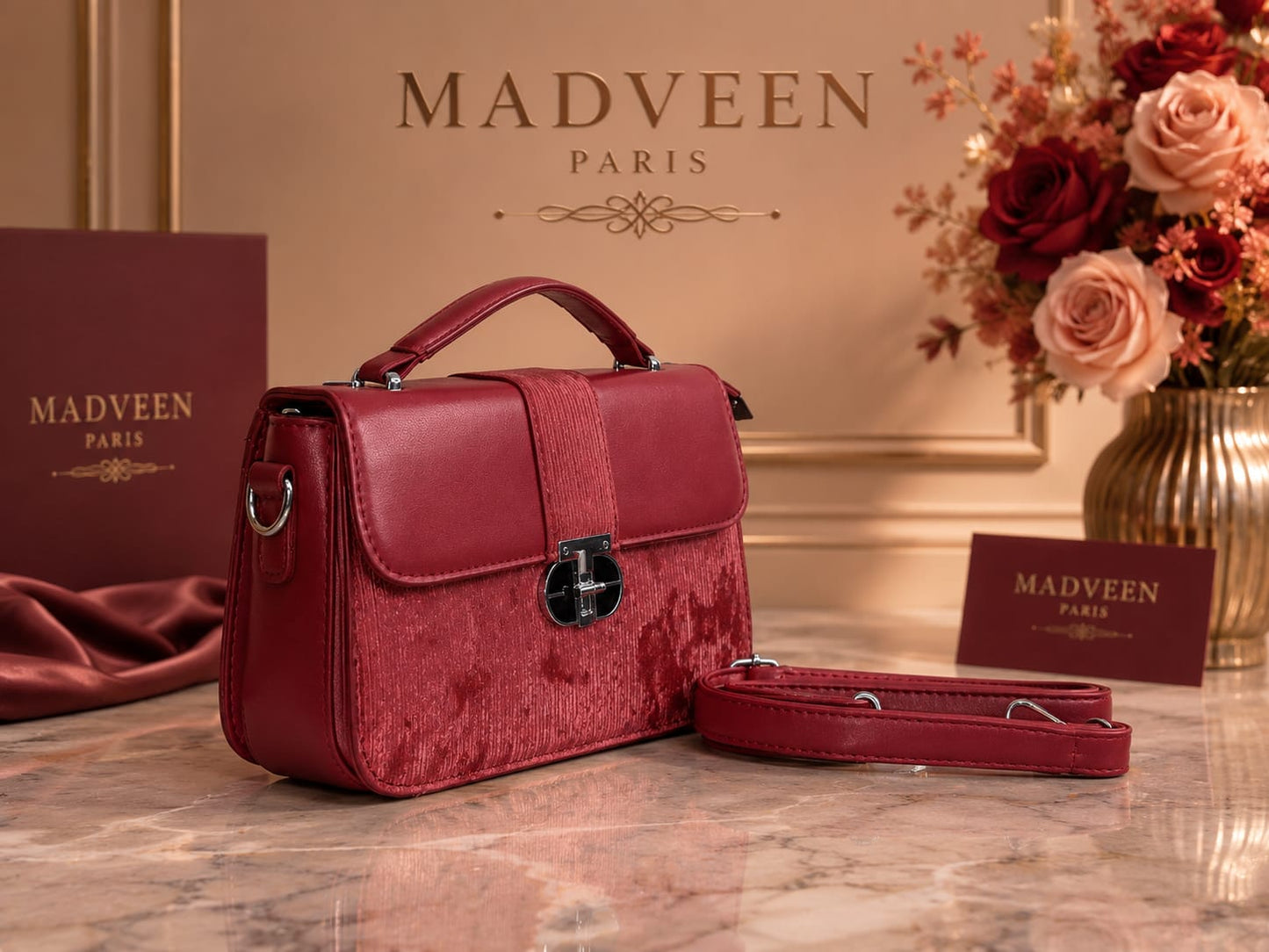 Designer Leather Shoulder Bag with Top Handle & Detachable Strap
