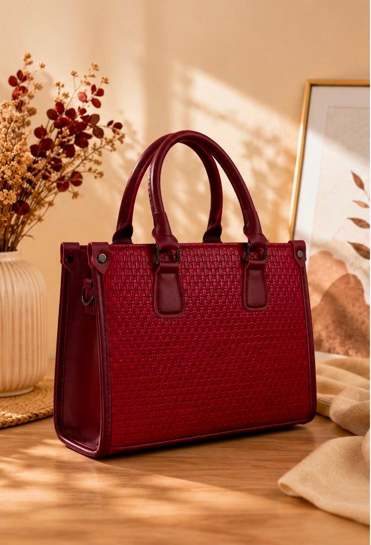 Madveen Paris Burgundy Woven Tote Handbag for Women
