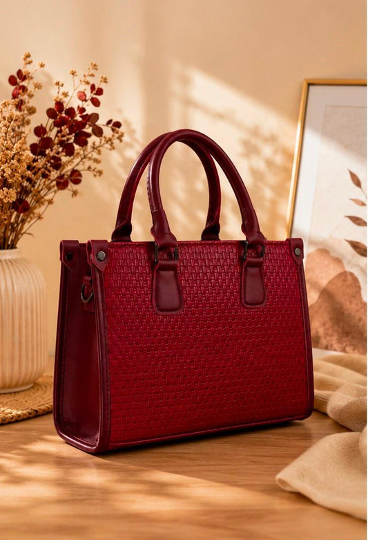 Madveen Paris Burgundy Woven Tote Handbag for Women