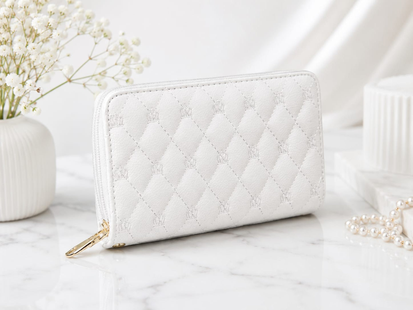 Quilted Crown Zip-Around Wallet